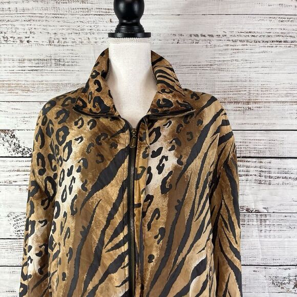 Vintage Fuda International Animal Print 100% Silk Windbreaker Jacket size Large - Picture 2 of 12